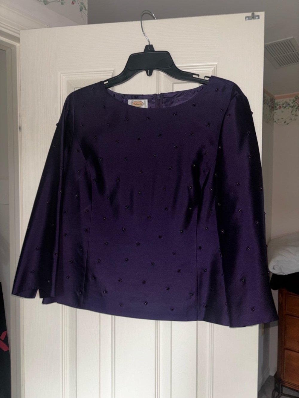 Talbots Deep Purple Beaded Long-Sleeve Blouse